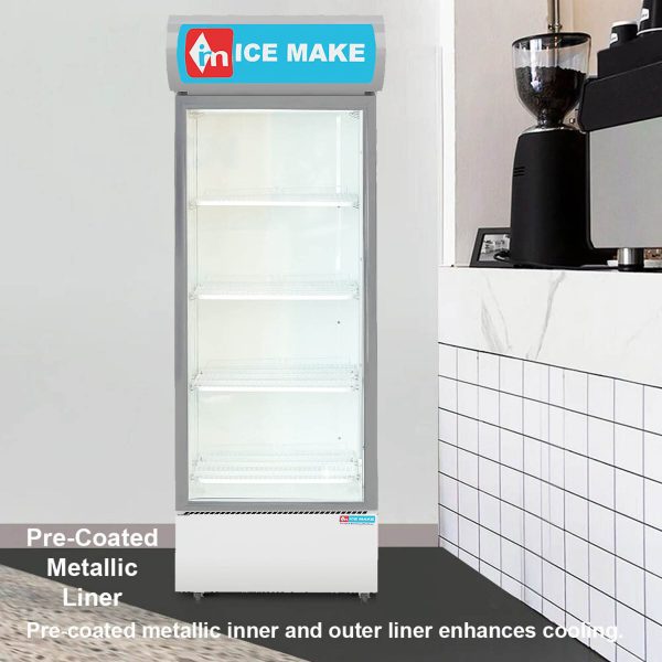 ICEMAKE IMVC450, Single Door Visi Cooler (457 Liter), Fog-Free Glass, Adjustable Shelves & Vertical LED Light, Grey