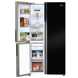 Haier HRT-683KWG, 598 Litre 3 Door Side-by-Side Refrigerator with 83% Convertible Fridge Space, Inverter and Smart Connectivity, Black White Glass