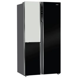 Haier HRT-683KWG, 598 Litre 3 Door Side-by-Side Refrigerator with 83% Convertible Fridge Space, Inverter and Smart Connectivity, Black White Glass