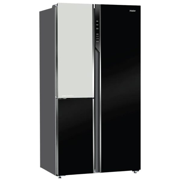 Haier HRT-683KWG, 598 Litre 3 Door Side-by-Side Refrigerator with 83% Convertible Fridge Space, Inverter and Smart Connectivity, Black White Glass