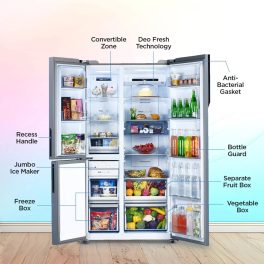 Haier HRT-683KWG, 598 Litre 3 Door Side-by-Side Refrigerator with 83% Convertible Fridge Space, Inverter and Smart Connectivity, Black White Glass