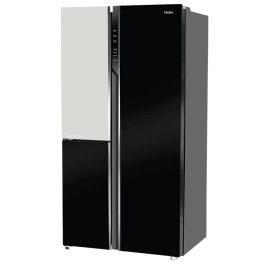 Haier HRT-683KWG, 598 Litre 3 Door Side-by-Side Refrigerator with 83% Convertible Fridge Space, Inverter and Smart Connectivity, Black White Glass