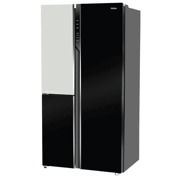 Haier HRT-683KWG, 598 Litre 3 Door Side-by-Side Refrigerator with 83% Convertible Fridge Space, Inverter and Smart Connectivity, Black White Glass