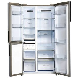 Haier HRT-683KWG, 598 Litre 3 Door Side-by-Side Refrigerator with 83% Convertible Fridge Space, Inverter and Smart Connectivity, Black White Glass