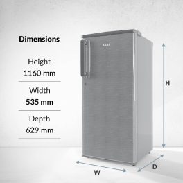 Akai AKDD2101-PHLG, 190 (L) 1 Star Direct Cool Single Door Refrigerator – Manual Defrost, Compact Home Fridge with LED Light, Crisper, Hair Line Grey