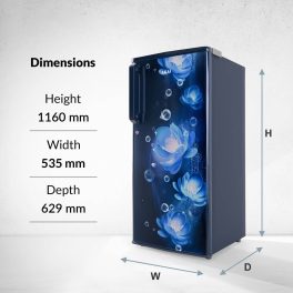 Akai AKDD2101-PCFB, 190 (L) 1 Star Direct Cool Single Door Refrigerator – Manual Defrost, Compact Home Fridge with LED Light, Crisper, R600a Gas, Glossier Blue
