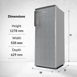 Akai AKDD2353-PHLG, 215 (L) 3 Star Direct Cool-Single Door Refrigerator, Wide Voltage, Manual+Push Defrost, Soft Crisper, LED Light, Hair Line Grey