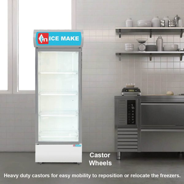 ICEMAKE IMVC450, Single Door Visi Cooler (457 Liter), Fog-Free Glass, Adjustable Shelves & Vertical LED Light, Grey