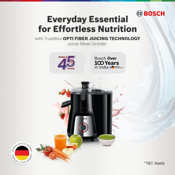 Bosch MJ8722A1KI, 2 Jar-True Mixx Juicer Mixer Grinder, 1000W Standalone, Dual Locking System, Anti Drip Spout, 100% Copper Moter, Black