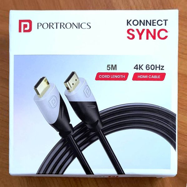 Portronics 2059 K-Sync, 4K 60Hz HDMI to HDMI Cable, 5M Length with Support eARC and Compatible with Smart HDTV, Laptop, Monitor, Projector, eARC enable Soundbar, Black