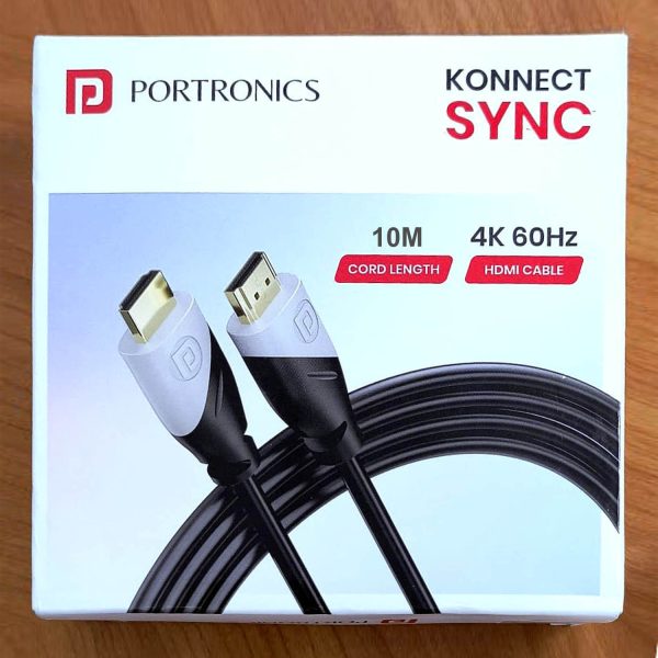 Portronics 2328 K-Sync, 4K 60Hz HDMI to HDMI Cable, 10M Length with Support eARC and Compatible with Smart HDTV, Laptop, Monitor, Projector, eARC enable Soundbar, Black