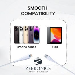 Zebronics ZEB-ULC101 USB to Lighting Cable with 2A efficient Charging, 1 Meter Long Durable Design, Compatible with iPhone, iPad, Macbook, iMac, AirPods, and Data Transfer Feature. (White)