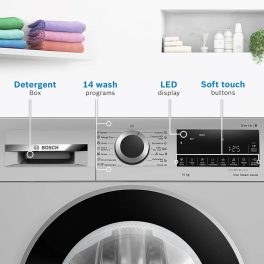 BOSCH WGA254ZSIN, 10 kg 5 Star 1400 RPM Fully Automatic Front Load Washing Machine, Built-in Heater and Steam Care, Silver