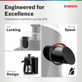 Bosch MJ8722A1KI, 2 Jar-True Mixx Juicer Mixer Grinder, 1000W Standalone, Dual Locking System, Anti Drip Spout, 100% Copper Moter, Black