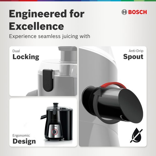 Bosch MJ8722A1KI, 2 Jar-True Mixx Juicer Mixer Grinder, 1000W Standalone, Dual Locking System, Anti Drip Spout, 100% Copper Moter, Black