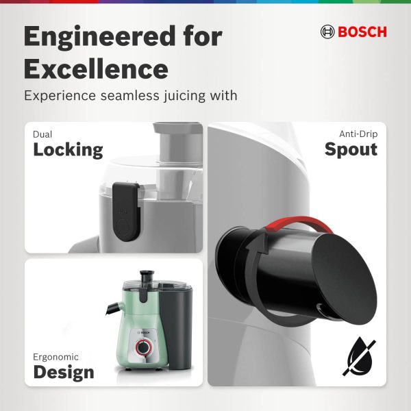 Bosch MJ4412A1GI, 2 Jar-True Mixx Juicer Mixer Grinder, 750W Standalone, Dual Locking System, Anti Drip Spout, 100% Copper Moter, Ming Green