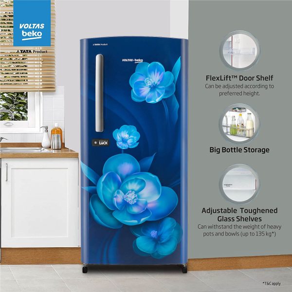 Voltas Beko RDC208DS0ABE0M0000GD, 175 Liter 2 Star Direct Cool Single Door Refrigerator, Aria Blue
