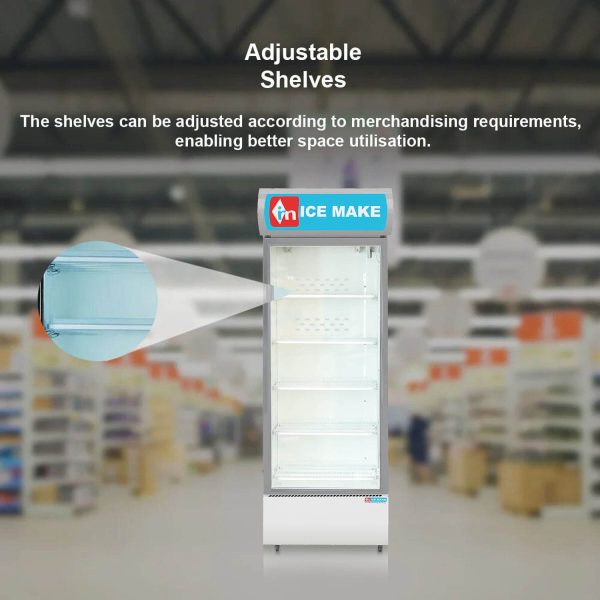 ICEMAKE IMVC550, Single Door Visi Cooler (569 Liter), Fog-Free Glass, Adjustable Shelves & Vertical LED Light, Grey