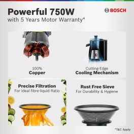 Bosch MJ4412A1GI, 2 Jar-True Mixx Juicer Mixer Grinder, 750W Standalone, Dual Locking System, Anti Drip Spout, 100% Copper Moter, Ming Green