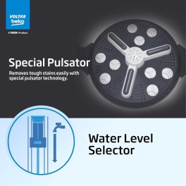 Voltas Beko WTT120UPABL5KPTD, A Tata Product 12 Kg 5 Star Semi-Automatic Top Load Washing Machine, Special pulsator and Double waterfall Technology, Blue