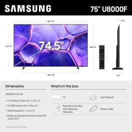 Samsung U8000F, (189cm) 75-Inch Class Crystal UHD 4K Smart TV (2025 Model) Endless Free Content, Crystal Processor 4K, Metal Stream Design, Knox Security, Alexa Built-in, Black