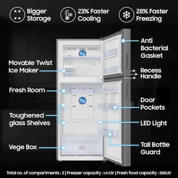 Samsung RT80F51C3B, 467 Liter 3 Star 5-in-1 Convertible, WiFi Enabled, Bespoke AI With Twin Cooling Frost Free Double Door Refrigerator, Digital Inverter, Black Glass