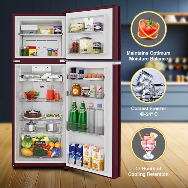 Whirlpool NEO278GD PRM, 235 L 2 Star Frost-Free Double Door Refrigerator, 10 Years Warranty on Compressor, Swarna Ruby
