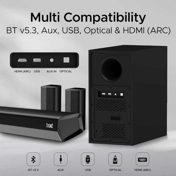 boAt Aavante Bar 3500, Bluetooth Soundbar with 500W RMS Immersive Sound, 5.1 Channel with Subwoofer, Wired Rear Speakers, (Premium Black)