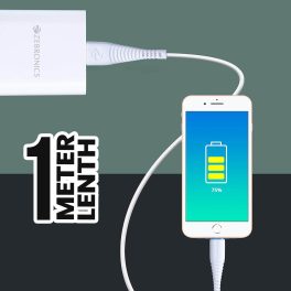Zebronics ZEB-ULC101 USB to Lighting Cable with 2A efficient Charging, 1 Meter Long Durable Design, Compatible with iPhone, iPad, Macbook, iMac, AirPods, and Data Transfer Feature. (White)