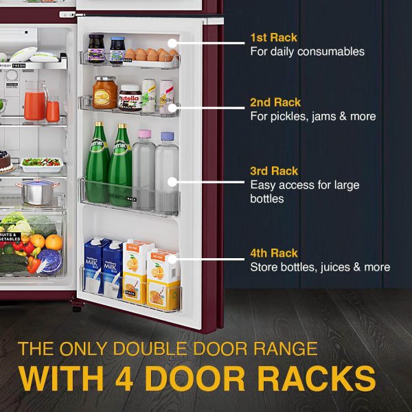 Whirlpool NEO278GD PRM, 235 L 2 Star Frost-Free Double Door Refrigerator, 10 Years Warranty on Compressor, Swarna Ruby