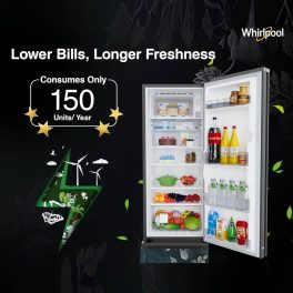 Whirlpool 215 IMPRO GD ROY, 192 Litre 3 Star Icemagic Pro Direct Cool-Single Door Glass Finish Refrigerator with Base Drawer, Inverter Compressor and and Upto 7 Days Garden Freshness, Silvia