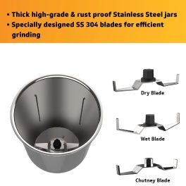 V-Guard Invidia, 750 Watt 3 Jar Mixer Grinder with Vortex Flow Technology, 20000 RPM and 5 Year Motor Warranty, Black