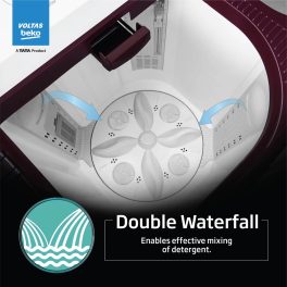 Voltas Beko WTT85UAA/WNSWH5GFD, A Tata Product 8.5 Kg 5 Star Semi-Automatic Top Load Air Dry Washing Machine, Special pulsator and Double waterfall Technology, Wine
