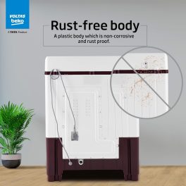 Voltas Beko WTT85UAA/WNSWH5GFD, A Tata Product 8.5 Kg 5 Star Semi-Automatic Top Load Air Dry Washing Machine, Special pulsator and Double waterfall Technology, Wine