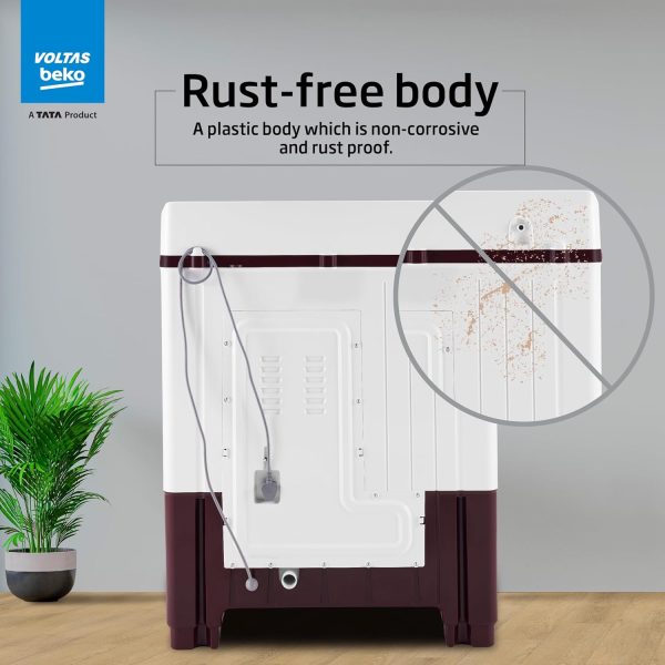 Voltas Beko WTT85UAA/WNSWH5GFD, A Tata Product 8.5 Kg 5 Star Semi-Automatic Top Load Air Dry Washing Machine, Special pulsator and Double waterfall Technology, Wine