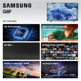 Samsung 55Q8F, (138cm) 55 Inch Class QLED 4K UHD Smart TV (2025 Model) Q4 AI Processor, 100% Color Volume with Quantum Dot, AirSlim Design, Endless Free Content, Samsung Vision AI, Alexa Built-in, Black