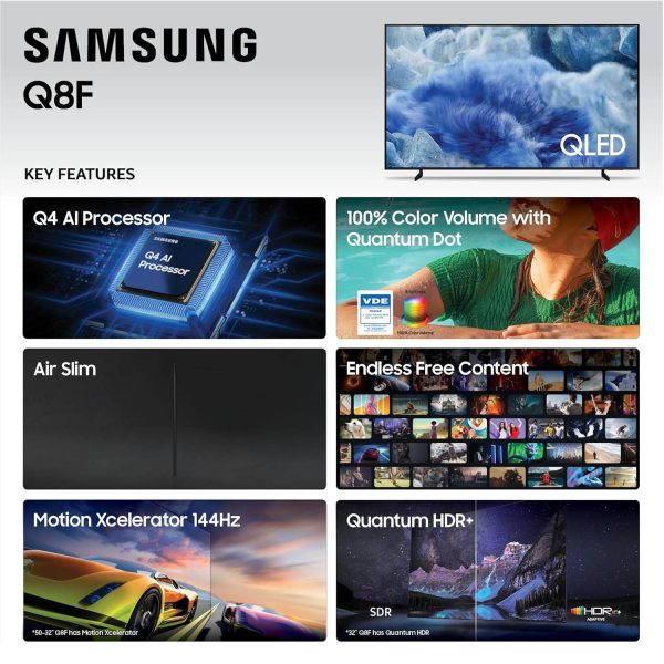 Samsung 55Q8F, (138cm) 55 Inch Class QLED 4K UHD Smart TV (2025 Model) Q4 AI Processor, 100% Color Volume with Quantum Dot, AirSlim Design, Endless Free Content, Samsung Vision AI, Alexa Built-in, Black