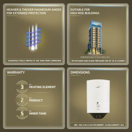 V-Guard EC PRO, 15 Litre Storage water heater with 5 Star Rating, high quality inner tank, adjustable knob for temperature setting and 2 Year product warranty, White