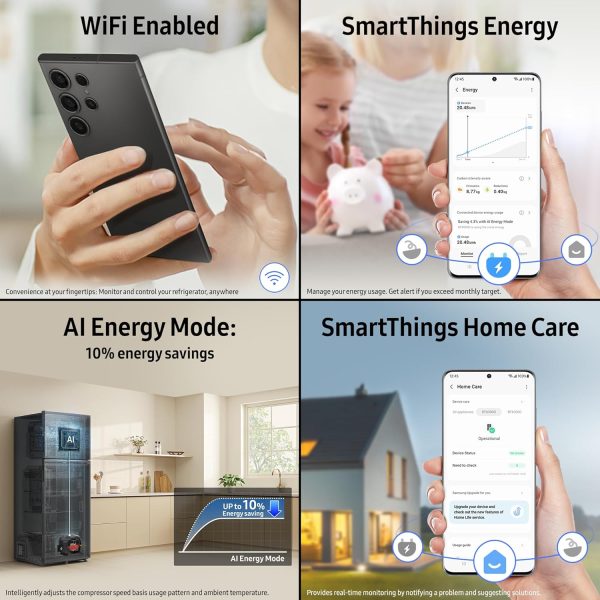 Samsung RT80F51C3B, 467 Liter 3 Star 5-in-1 Convertible, WiFi Enabled, Bespoke AI With Twin Cooling Frost Free Double Door Refrigerator, Digital Inverter, Black Glass