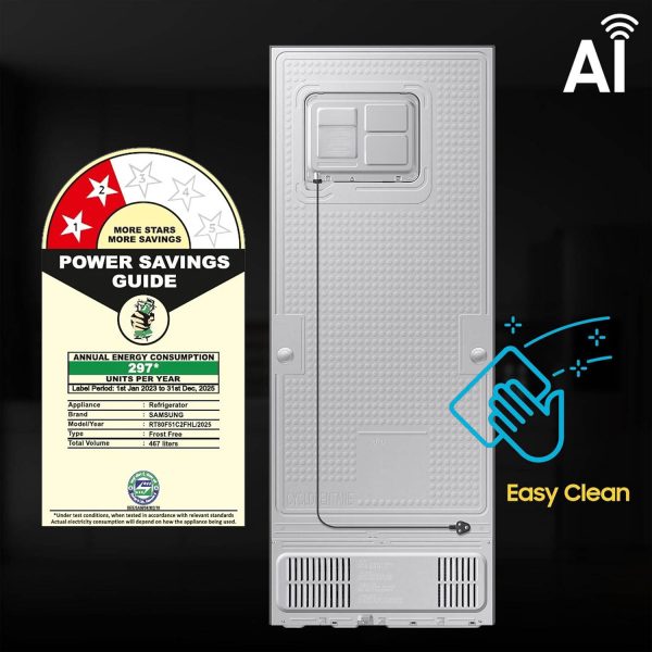 Samsung RT80F51C2FHL, 467 Liter 2 Star 5-in-1 Convertible, WiFi Enabled, Bespoke AI With Twin Cooling Frost Free Double Door Refrigerator, Digital Inverter, Black DOI