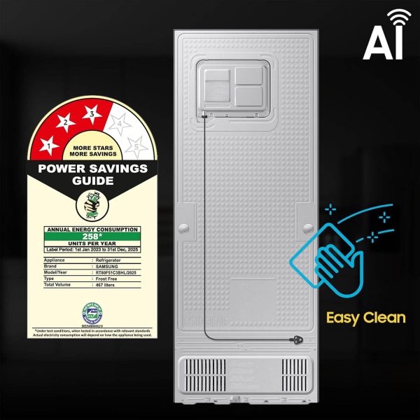 Samsung RT80F51C3B, 467 Liter 3 Star 5-in-1 Convertible, WiFi Enabled, Bespoke AI With Twin Cooling Frost Free Double Door Refrigerator, Digital Inverter, Black Glass