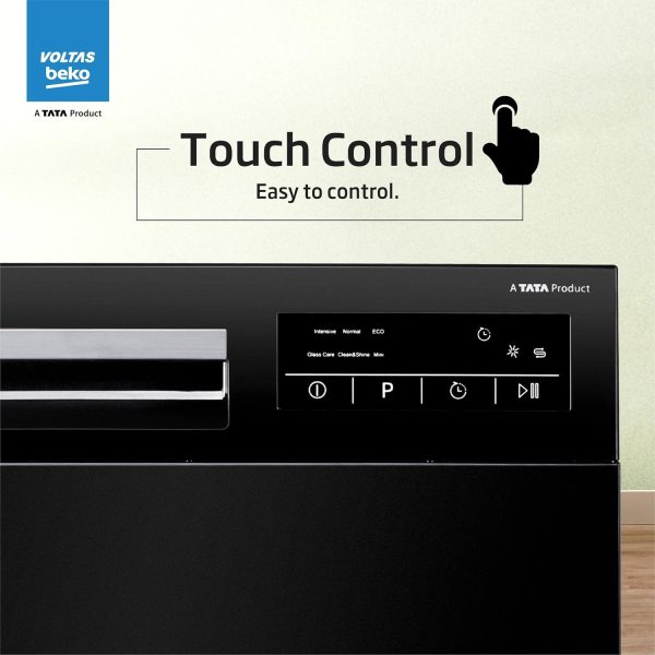 Voltas Beko DT8B, Free Standing 8 Place Settings Intensive Kadhai Cleaning, Inbuilt Heater, No Pre-rinse Required Dishwasher, Black