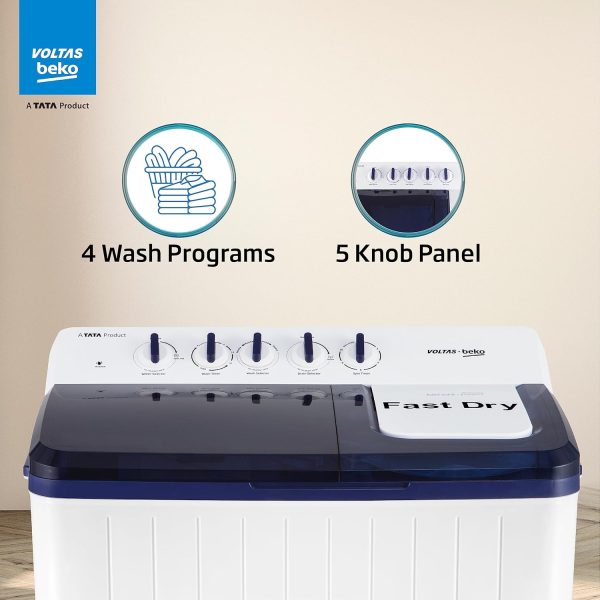 Voltas Beko WTT120UPABL5KPTD, A Tata Product 12 Kg 5 Star Semi-Automatic Top Load Washing Machine, Special pulsator and Double waterfall Technology, Blue
