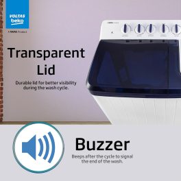 Voltas Beko WTT120UPABL5KPTD, A Tata Product 12 Kg 5 Star Semi-Automatic Top Load Washing Machine, Special pulsator and Double waterfall Technology, Blue