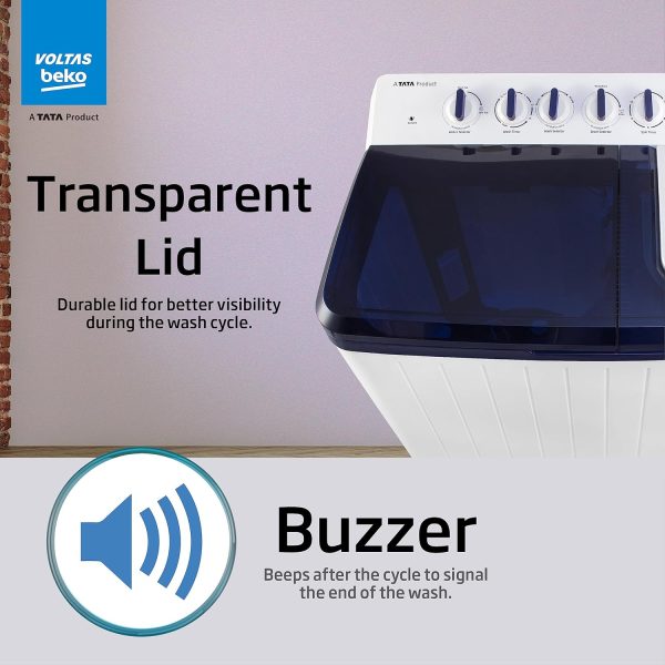Voltas Beko WTT120UPABL5KPTD, A Tata Product 12 Kg 5 Star Semi-Automatic Top Load Washing Machine, Special pulsator and Double waterfall Technology, Blue