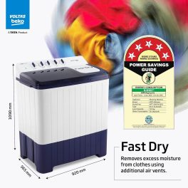 Voltas Beko WTT120UPABL5KPTD, A Tata Product 12 Kg 5 Star Semi-Automatic Top Load Washing Machine, Special pulsator and Double waterfall Technology, Blue