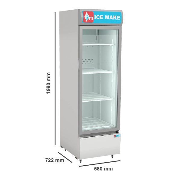 ICEMAKE IMVC450, Single Door Visi Cooler (457 Liter), Fog-Free Glass, Adjustable Shelves & Vertical LED Light, Grey
