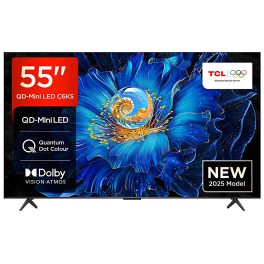 TCL 55C6KS, Premium QD-Mini QLED TV, 139cm (55 inch) QLED 4K Ultra HD HDR Google TV (Google Assistant, BBC iPlayer, Dolby Atmos, Dolby Vision, HDR10+, 120Hz Game Accelerator, DTS Virtual X, Motion Clarity, Black