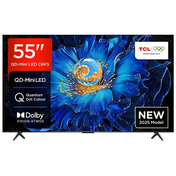 TCL 55C6KS, Premium QD-Mini QLED TV, 139cm (55 inch) QLED 4K Ultra HD HDR Google TV (Google Assistant, BBC iPlayer, Dolby Atmos, Dolby Vision, HDR10+, 120Hz Game Accelerator, DTS Virtual X, Motion Clarity, Black