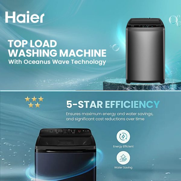 Haier HWM70-306S8, 7 kg 5 Star Ultra air fresh, NZP, Oceanus Wave pulsator, Quick wash Fully Automatic Top Load Machine, Dark Jade Silver